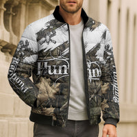 Deer Skull Hunting Bomber Puffer Jacket Camo Forest Grunge Buck Skull Crossed Rifles Target