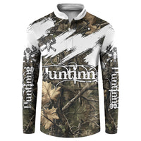 Deer Skull Hunting Button Sweatshirt Camo Forest Grunge Buck Skull Crossed Rifles Target