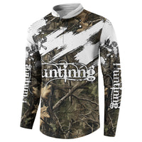 Deer Skull Hunting Button Sweatshirt Camo Forest Grunge Buck Skull Crossed Rifles Target