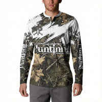 Deer Skull Hunting Button Sweatshirt Camo Forest Grunge Buck Skull Crossed Rifles Target