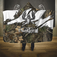 Deer Skull Hunting Hooded Blanket Camo Forest Grunge Buck Skull Crossed Rifles Target