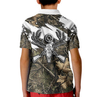Deer Skull Hunting Kid Polo Shirt Camo Forest Grunge Buck Skull Crossed Rifles Target
