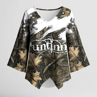 Deer Skull Hunting Kimono Sleeve Blouse Camo Forest Grunge Buck Skull Crossed Rifles Target