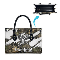 Deer Skull Hunting Leather Bag Camo Forest Grunge Buck Skull Crossed Rifles Target