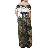 Deer Skull Hunting Off Shoulder Maxi Dress Camo Forest Grunge Buck Skull Crossed Rifles Target