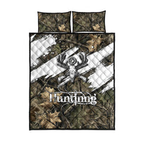 Deer Skull Hunting Quilt Bed Set Camo Forest Grunge Buck Skull Crossed Rifles Target