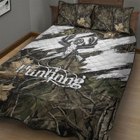 Deer Skull Hunting Quilt Bed Set Camo Forest Grunge Buck Skull Crossed Rifles Target