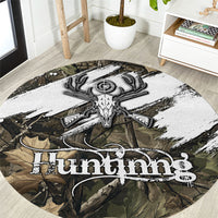Deer Skull Hunting Round Carpet Camo Forest Grunge Buck Skull Crossed Rifles Target