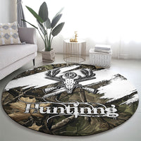 Deer Skull Hunting Round Carpet Camo Forest Grunge Buck Skull Crossed Rifles Target
