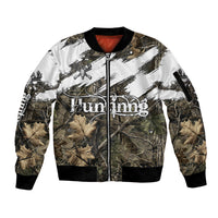 Deer Skull Hunting Sleeve Zip Bomber Jacket Camo Forest Grunge Buck Skull Crossed Rifles Target