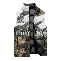 Deer Skull Hunting Sleeveless Puffer Jacket Camo Forest Grunge Buck Skull Crossed Rifles Target