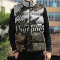 Deer Skull Hunting Sleeveless Puffer Jacket Camo Forest Grunge Buck Skull Crossed Rifles Target