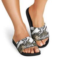 Deer Skull Hunting Slide Sandals Camo Forest Grunge Buck Skull Crossed Rifles Target