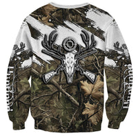 Deer Skull Hunting Sweatshirt Camo Forest Grunge Buck Skull Crossed Rifles Target