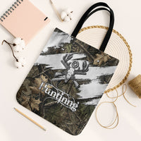 Deer Skull Hunting Tote Bag Camo Forest Grunge Buck Skull Crossed Rifles Target