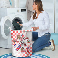 Personalized Croatia Soccer 2026 Laundry Basket Funa Zlatica Football Mascot - Sahovnica Croatian Checkerboard