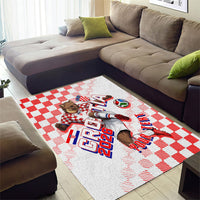 Personalized Croatia Soccer 2026 Area Rug Funa Zlatica Football Mascot - Sahovnica Croatian Checkerboard