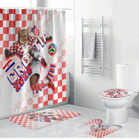 Personalized Croatia Soccer 2026 Bathroom Set Funa Zlatica Football Mascot - Sahovnica Croatian Checkerboard