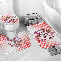 Personalized Croatia Soccer 2026 Bathroom Set Funa Zlatica Football Mascot - Sahovnica Croatian Checkerboard