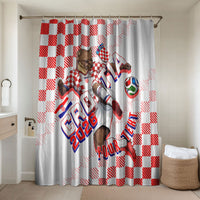 Personalized Croatia Soccer 2026 Bathroom Set Funa Zlatica Football Mascot - Sahovnica Croatian Checkerboard