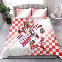 Personalized Croatia Soccer 2026 Bedding Set Funa Zlatica Football Mascot - Sahovnica Croatian Checkerboard