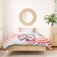 Personalized Croatia Soccer 2026 Bedding Set Funa Zlatica Football Mascot - Sahovnica Croatian Checkerboard