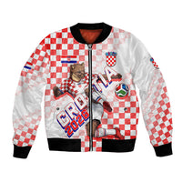 Personalized Croatia Soccer 2026 Bomber Jacket Funa Zlatica Football Mascot - Sahovnica Croatian Checkerboard