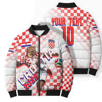 Personalized Croatia Soccer 2026 Bomber Puffer Jacket Funa Zlatica Football Mascot - Sahovnica Croatian Checkerboard