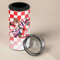 Personalized Croatia Soccer 2026 4 in 1 Can Cooler Tumbler Funa Zlatica Football Mascot - Sahovnica Croatian Checkerboard