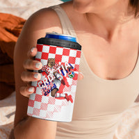 Personalized Croatia Soccer 2026 4 in 1 Can Cooler Tumbler Funa Zlatica Football Mascot - Sahovnica Croatian Checkerboard