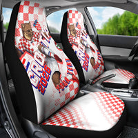 Personalized Croatia Soccer 2026 Car Seat Cover Funa Zlatica Football Mascot - Sahovnica Croatian Checkerboard