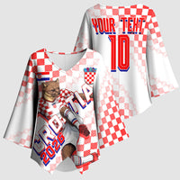 Personalized Croatia Soccer 2026 Kimono Sleeve Blouse Funa Zlatica Football Mascot - Sahovnica Croatian Checkerboard