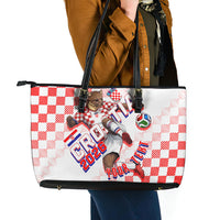 Personalized Croatia Soccer 2026 Leather Tote Bag Funa Zlatica Football Mascot - Sahovnica Croatian Checkerboard