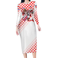 Personalized Croatia Soccer 2026 Long Sleeve Bodycon Dress Funa Zlatica Football Mascot - Sahovnica Croatian Checkerboard