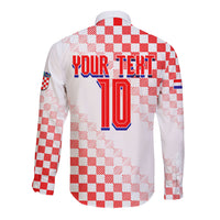 Personalized Croatia Soccer 2026 Long Sleeve Button Shirt Funa Zlatica Football Mascot - Sahovnica Croatian Checkerboard
