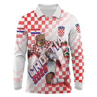 Personalized Croatia Soccer 2026 Long Sleeve Polo Shirt Funa Zlatica Football Mascot - Sahovnica Croatian Checkerboard