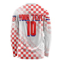 Personalized Croatia Soccer 2026 Long Sleeve Shirt Funa Zlatica Football Mascot - Sahovnica Croatian Checkerboard