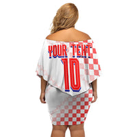 Personalized Croatia Soccer 2026 Off Shoulder Short Dress Funa Zlatica Football Mascot - Sahovnica Croatian Checkerboard