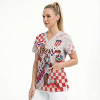Personalized Croatia Soccer 2026 Scrub Top Funa Zlatica Football Mascot - Sahovnica Croatian Checkerboard