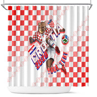 Personalized Croatia Soccer 2026 Shower Curtain Funa Zlatica Football Mascot - Sahovnica Croatian Checkerboard