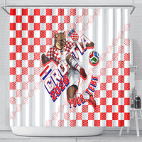Personalized Croatia Soccer 2026 Shower Curtain Funa Zlatica Football Mascot - Sahovnica Croatian Checkerboard