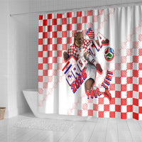 Personalized Croatia Soccer 2026 Shower Curtain Funa Zlatica Football Mascot - Sahovnica Croatian Checkerboard