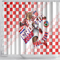 Personalized Croatia Soccer 2026 Shower Curtain Funa Zlatica Football Mascot - Sahovnica Croatian Checkerboard
