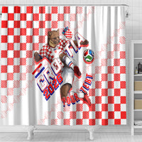 Personalized Croatia Soccer 2026 Shower Curtain Funa Zlatica Football Mascot - Sahovnica Croatian Checkerboard