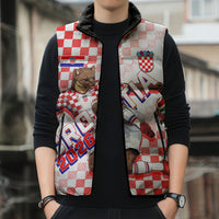 Personalized Croatia Soccer 2026 Sleeveless Puffer Jacket Funa Zlatica Football Mascot - Sahovnica Croatian Checkerboard