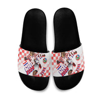Personalized Croatia Soccer 2026 Slide Sandals Funa Zlatica Football Mascot - Sahovnica Croatian Checkerboard