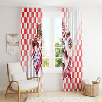 Personalized Croatia Soccer 2026 Window Curtain Funa Zlatica Football Mascot - Sahovnica Croatian Checkerboard