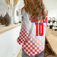 Personalized Croatia Soccer 2026 Women Casual Shirt Funa Zlatica Football Mascot - Sahovnica Croatian Checkerboard