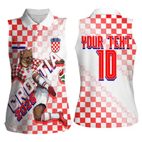 Personalized Croatia Soccer 2026 Women Sleeveless Polo Shirt Funa Zlatica Football Mascot - Sahovnica Croatian Checkerboard