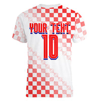 Personalized Croatia Soccer 2026 Women V-Neck T-Shirt Funa Zlatica Football Mascot - Sahovnica Croatian Checkerboard
